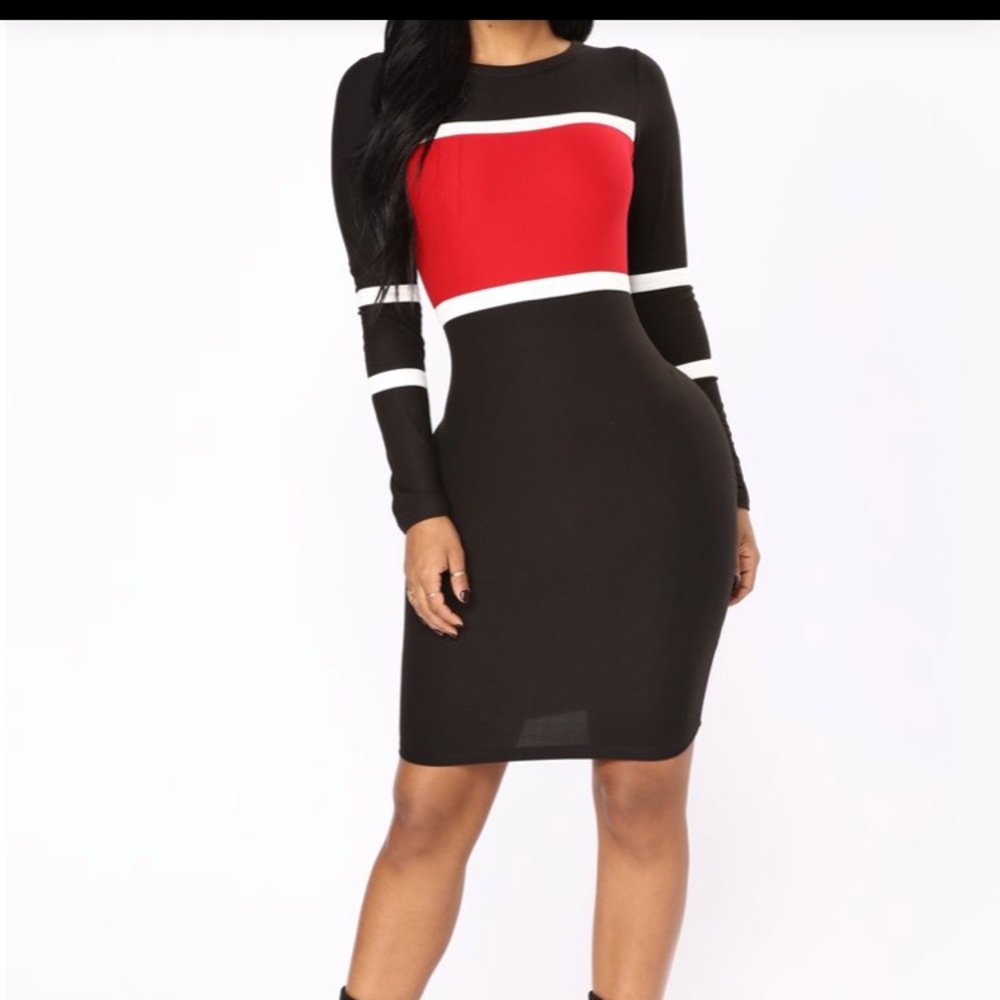 Long sleeve color block midi dress